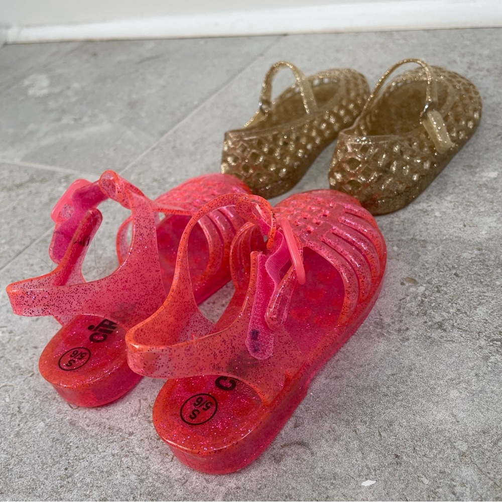 Bundle "jellies" style toddler sandals: pink sparkle + gold sparkle - Picture 4 of 9
